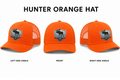 Jonas Expeditions men’s trucker hat Hunter orange with Moose shield logo ￼