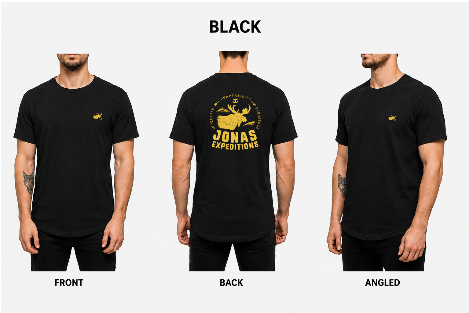 Jonas Expeditions men’s T-shirt black with gold lettering ￼